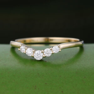 Gardensring Yellow Gold Moissanite Curved Wedding Band-3