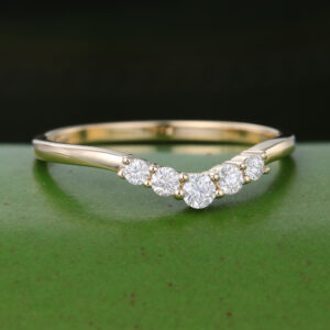 Gardensring Yellow Gold Moissanite Curved Wedding Band-4