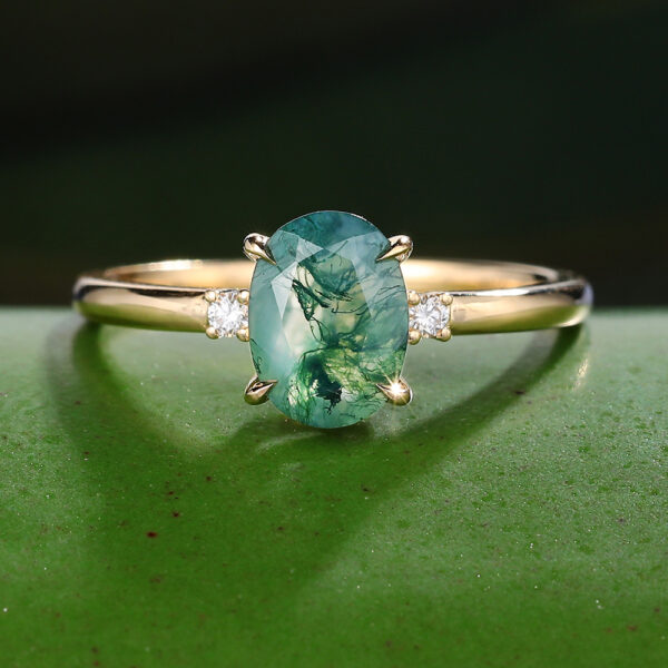 Gardensring Yellow gold Oval cut Moss Agate engagement ring-1
