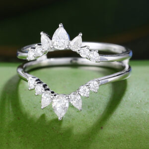 Gardensring White Gold Double Moissanite Curved Wedding Band -2