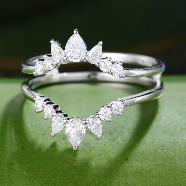 Gardensring White Gold Double Moissanite Curved Wedding Band -2