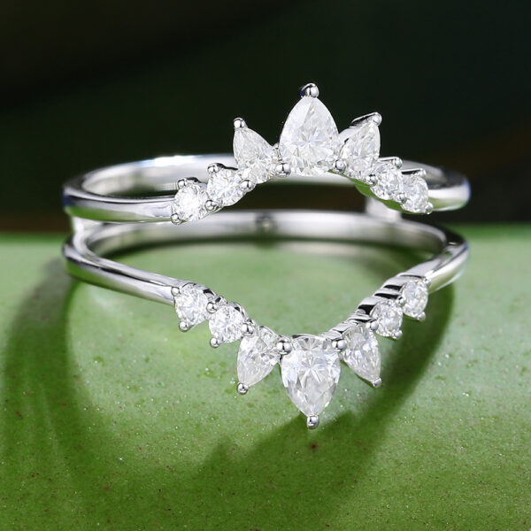 Gardensring White Gold Double Moissanite Curved Wedding Band -3