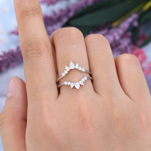 Gardensring White Gold Double Moissanite Curved Wedding Band -5