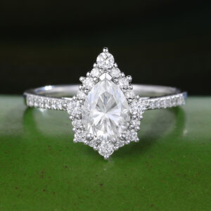 Gardensring Halo Pear shaped Moissanite engagement ring for women Unique white gold