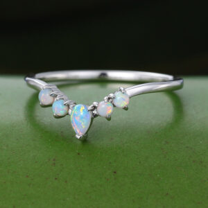 Gardensring White Gold Pear Cut Opal Curved Wedding Band-3