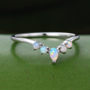 Gardensring White Gold Pear Cut Opal Curved Wedding Band-4