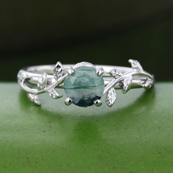 Gardensring White Gold Round Cut Moss Agate Wedding Ring Women Bridal Anniversary Gift