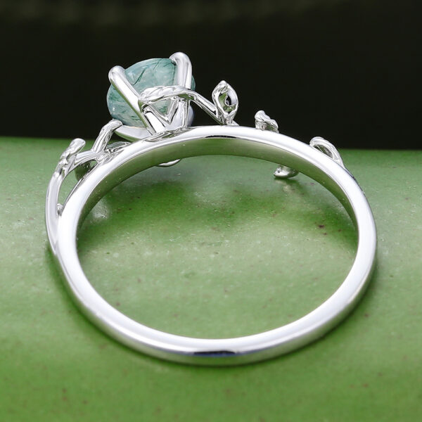 Gardensring White Gold Round Cut Moss Agate Engagement Ring -5