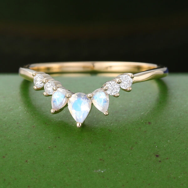 Gardensring Yellow Gold Moonstone Curved Wedding Band -3