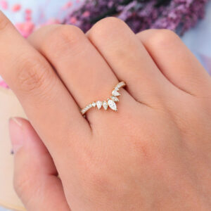 Gardensring Marquise Cut Moissanite Yellow Gold Wedding Band (1)