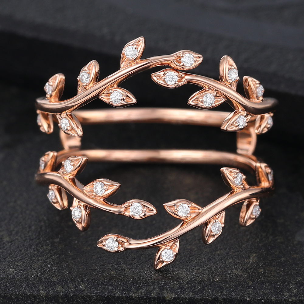 Gardensring Leaves Moissanite Rose Gold Double Wedding Band